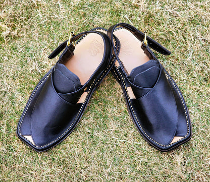 Black Zardari Shape Pishawari Chappal