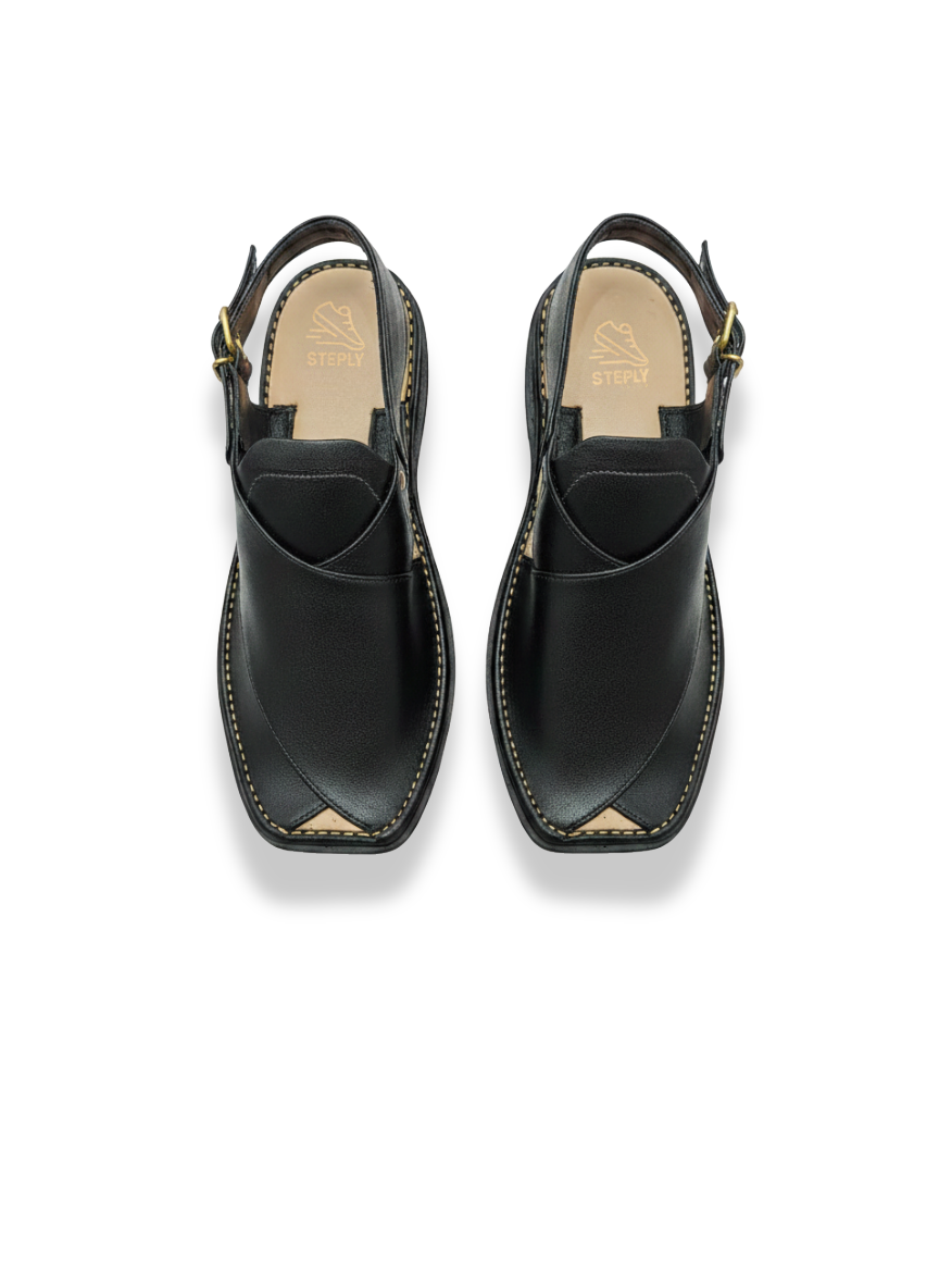 Black Zardari Shape Pishawari Chappal