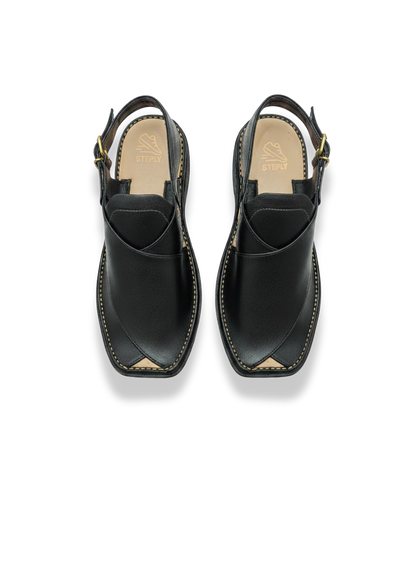 Black Zardari Shape Pishawari Chappal